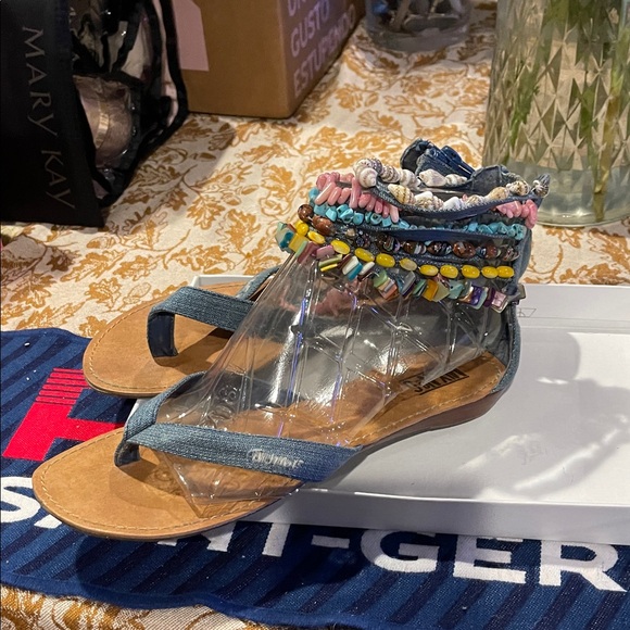Mix No. 6 Denim and Beaded Sandals - Picture 1 of 5